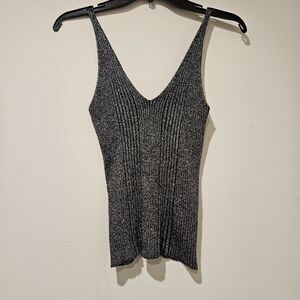 Forever 21 Black And Silver Ribbed Camisole, Size Small